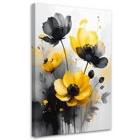 WANDBILD, Graue gelbe Blumen Natur - Gelb, Textil (40/60cm) - Feeby