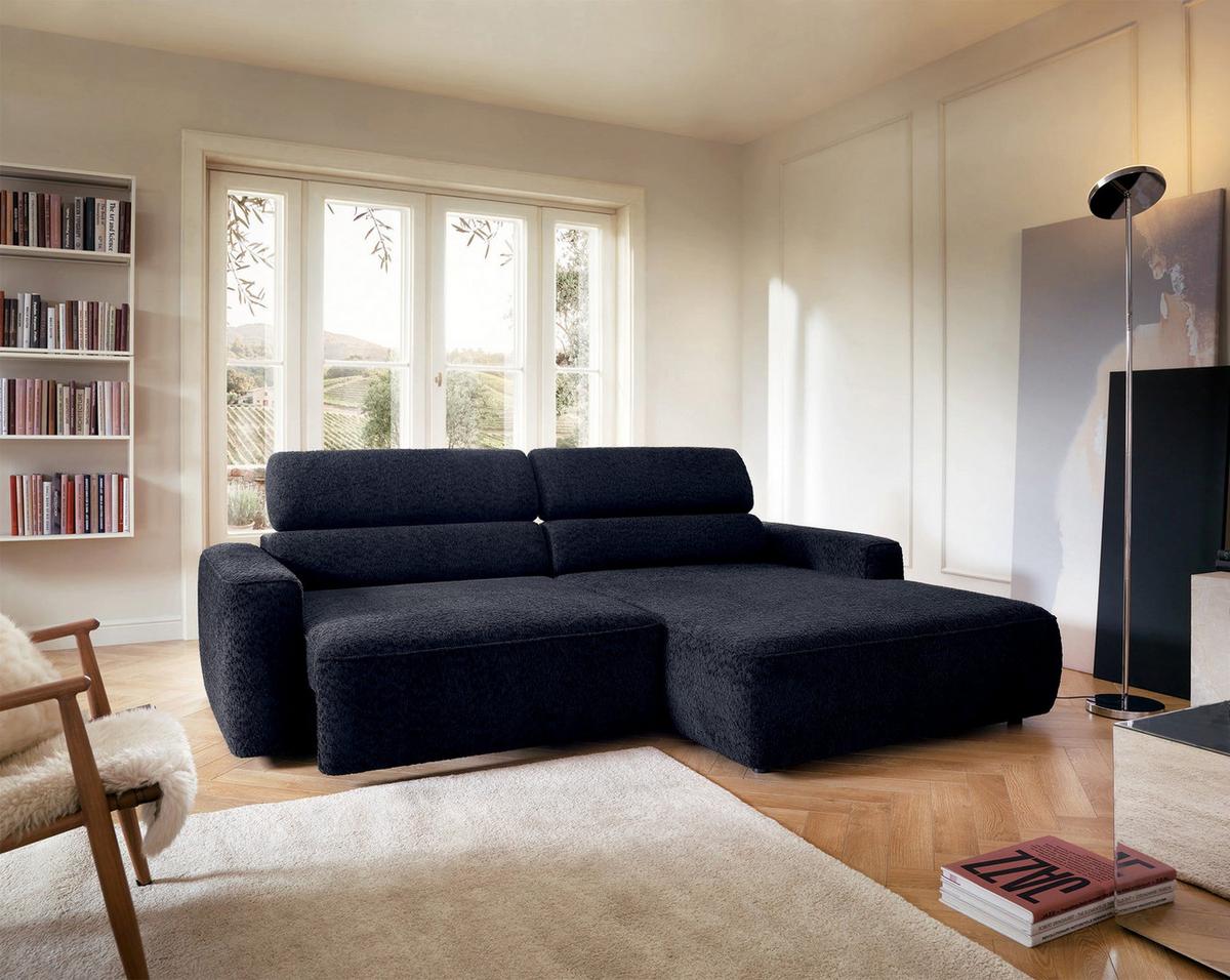 ECKSOFA Fando Navyblau Chenille - Schwarz/Dunkelblau, Kunststoff/Textil (182/252cm) - Selsey