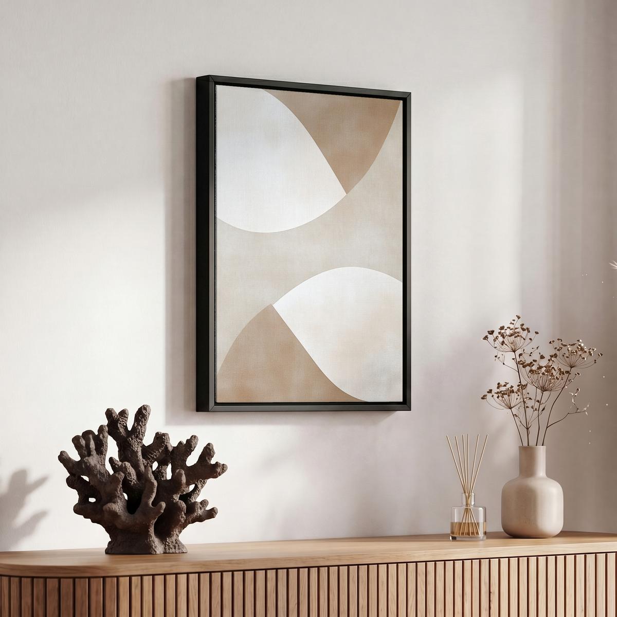 LEINWAND Bilder mit Rahmen - Braun - Japandi - Abstrakt - 20x30 - Sandfarben, Textil (20/30cm) - MuchoWow