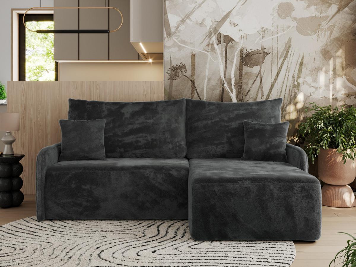 ECKSCHLAFSOFA ARPA L Dunkelgrau Plüsch - rechts - Dunkelgrau/Schwarz, Kunststoff/Textil (150/198cm) - MKS