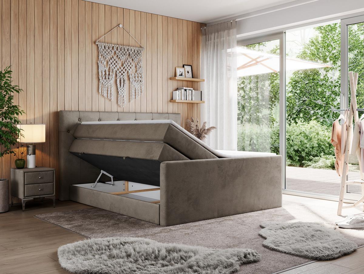 BOXSPRINGBETT KING VELEN 160/200 Braun Velvet - H3 - Braun, Holz/Textil (160/200cm) - MKS