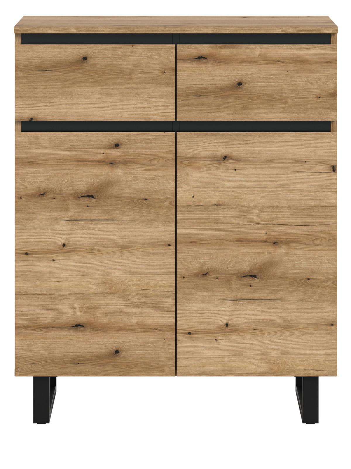 KOMMODE Evoke Eiche, schwarz, Highboard 80 x 99 cm mit Vollauszug und Soft-Close - Eichefarben/Schwarz, Holzwerkstoff/Metall (80/99/36cm) - Inn.Furn