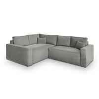 ECKSOFA ERONIS L-S Hellgrau Velours-Stoff mit Schlaffunktion - Hellgrau, Holz (265/194cm) - MASSENO