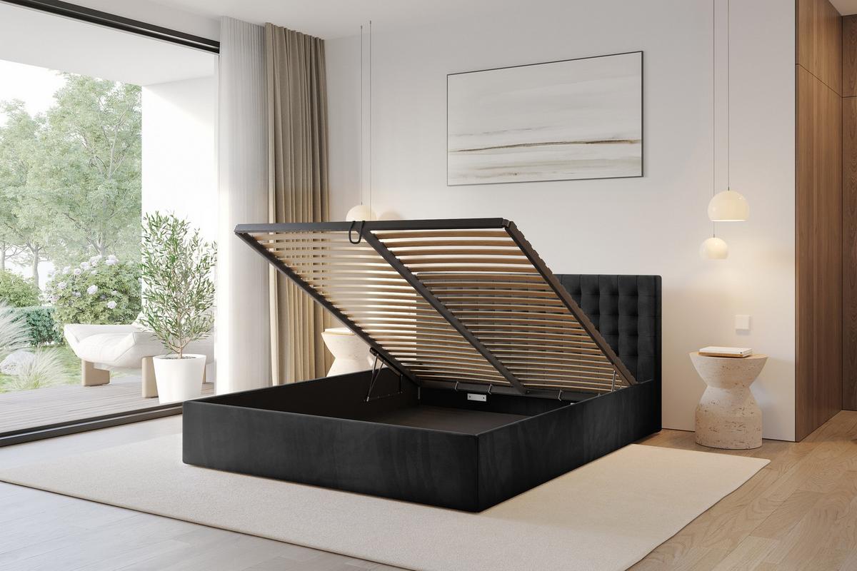 POLSTERBETT mit Bettkasten und Lattenrost, Boxbett ohne Matratze - PARI 140x200 Schwarz - Schwarz, Holzwerkstoff/Textil (140/200cm) - ALTDECOR