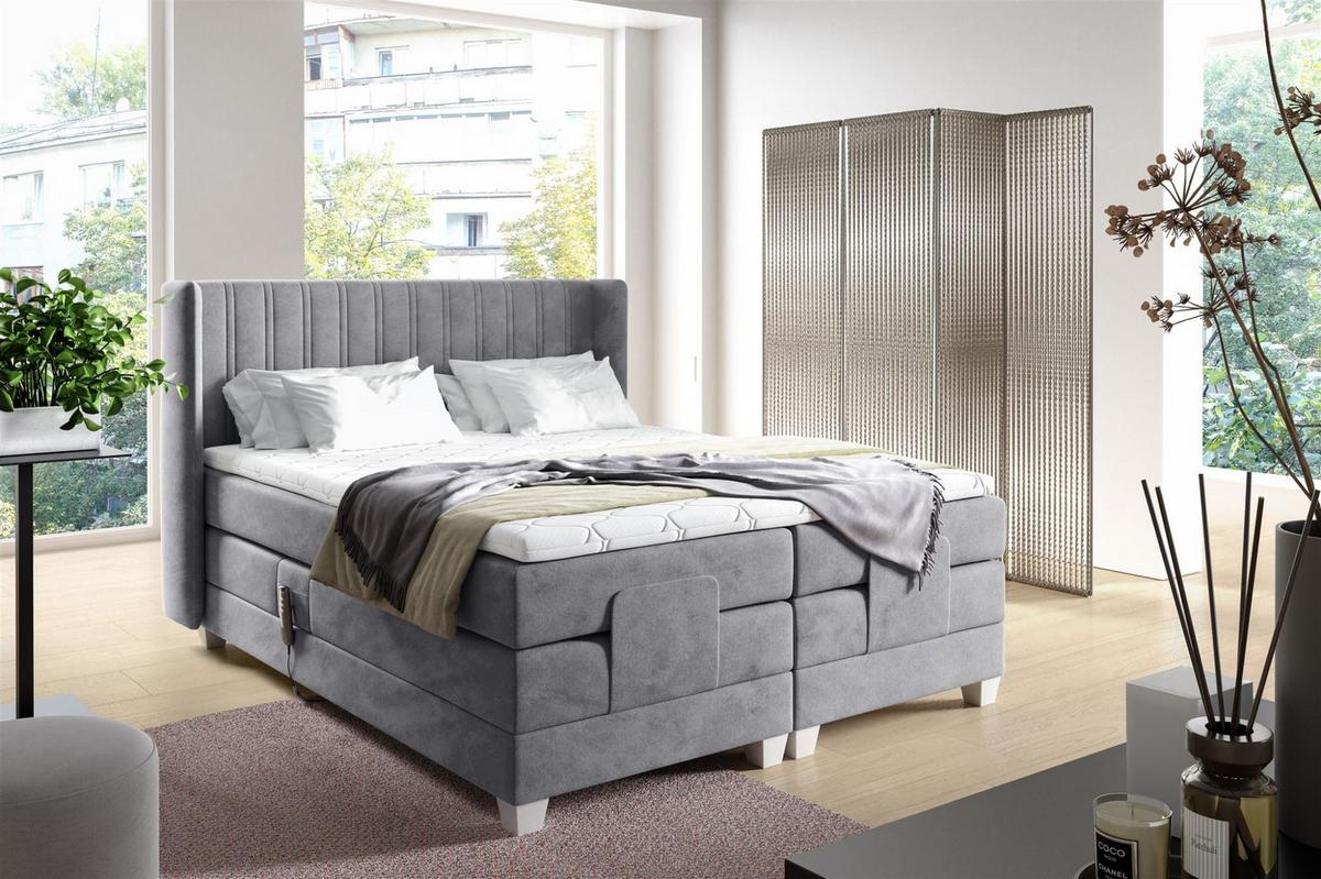 BOXSPRINGBETT Bett Elektrisch Magnus - Silberfarben, Holzwerkstoff/Textil (200/200cm) - Fun Möbel