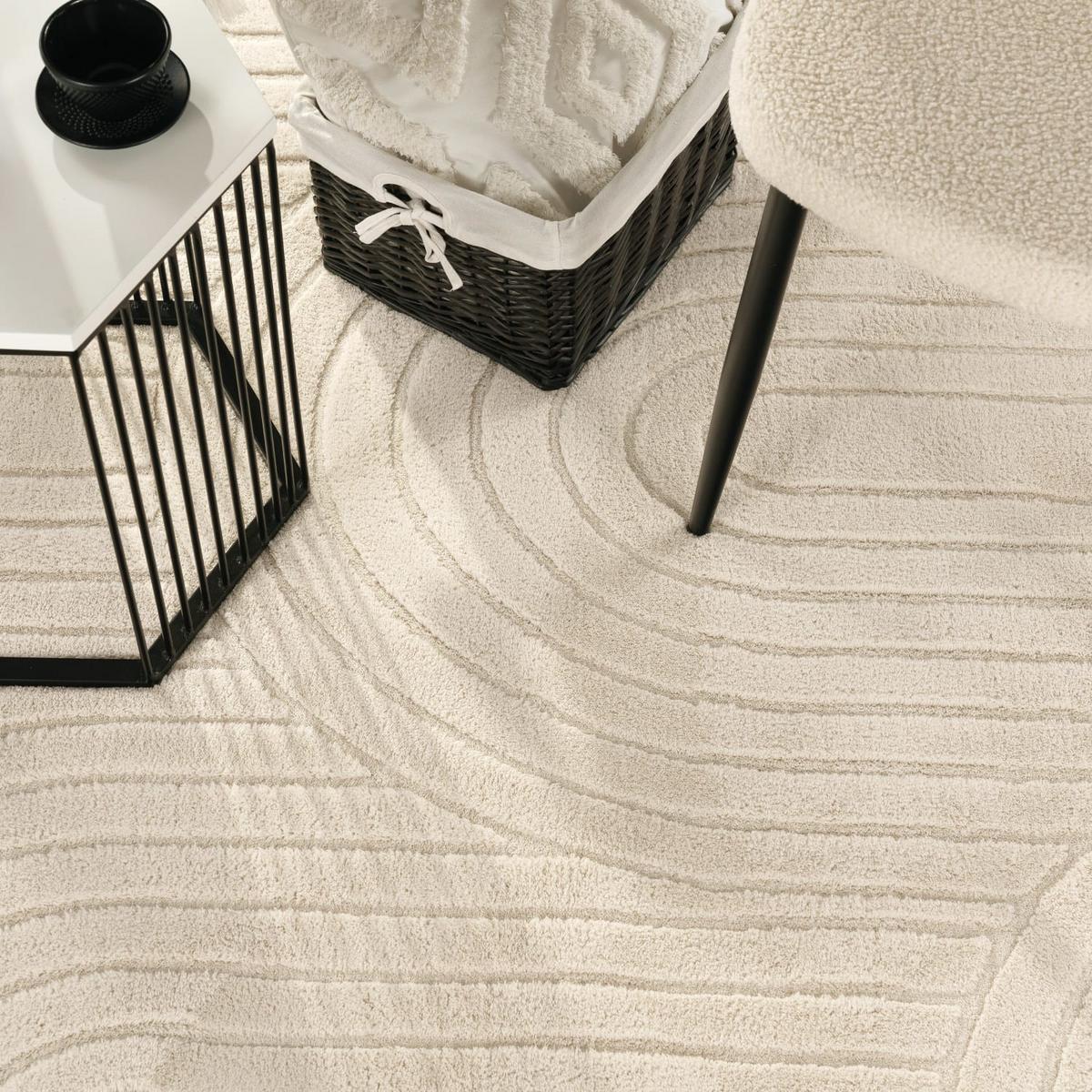 KURZFLORTEPPICH, mit Struktur, aus Polyester, Florhöhe 12 mm, Creme, 80 x 150 cm - Beige, Textil (150/80cm) - KADIMA DESIGN