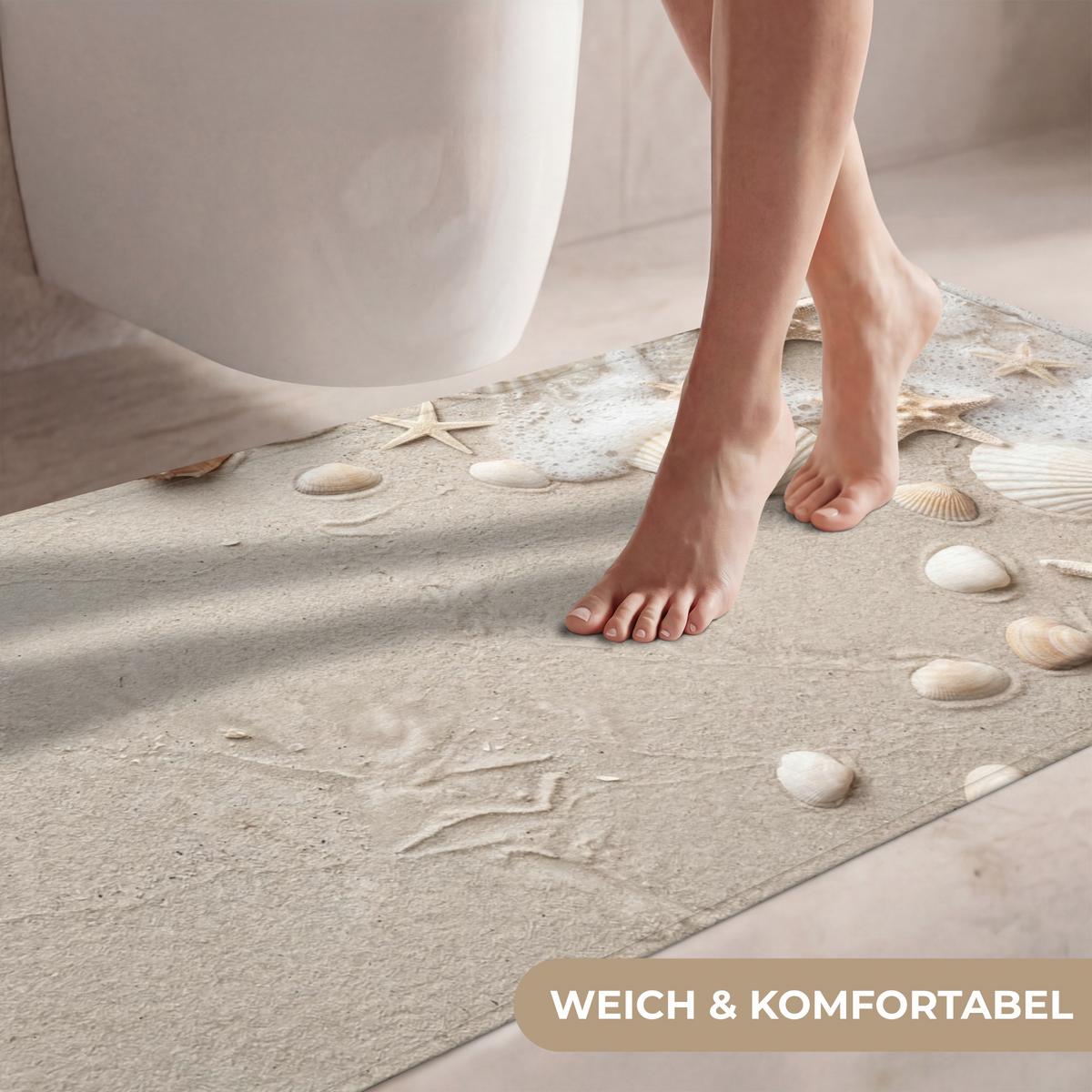 WC-VORLEGER Muscheln - Seesterne - Strand WC Teppich 120x60 cm - Sandfarben, Textil (120/1cm) - OnlyWow