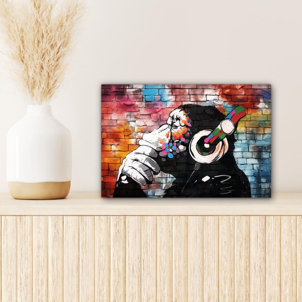 LEINWANDBILD Affe - Graffiti - Musik Deko Schlafzimmer 30x20 cm - Multicolor, Textil (30/20cm) - MuchoWow