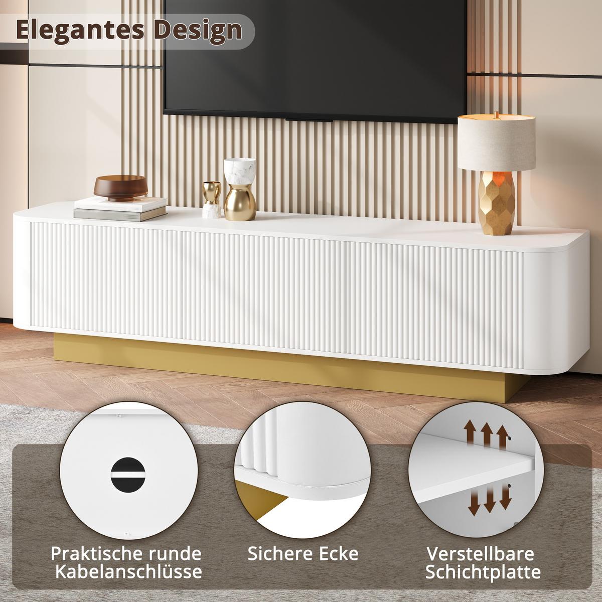 TV LOWBOARD weiß modern 3 türen kabelmanagement - Weiß, Holzwerkstoff (170/47/40.5cm) - Urban Meuble