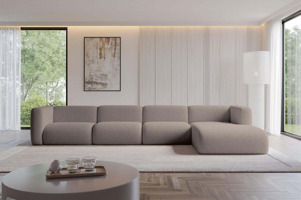 ECKSOFA Ottomane Rechts MIRA-L3 409x179x70 Braun Bouclé - Dunkelbraun/Schwarz, Holzwerkstoff/Kunststoff (409/179cm) - ALTDECOR