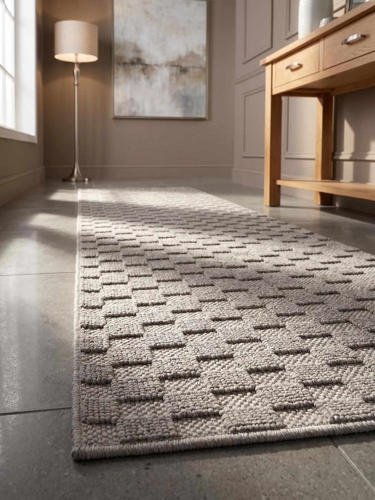 TEPPICH Flachgewebe LANGAU in Silber, mit Schachbrettmuster, 80 x 250 cm - Silberfarben, Textil (80/250cm) - KADIMA DESIGN