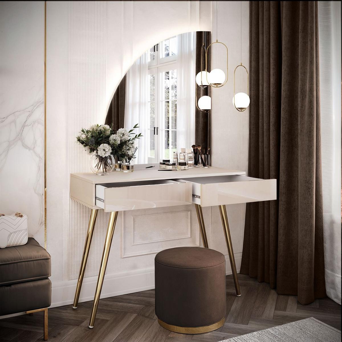 SCHMINKTISCH SIENNA-QS KASCHMIR mit LED-Spiegel PUSH OPEN - Kaschmir, Holzwerkstoff (100/81/42cm) - Lookway