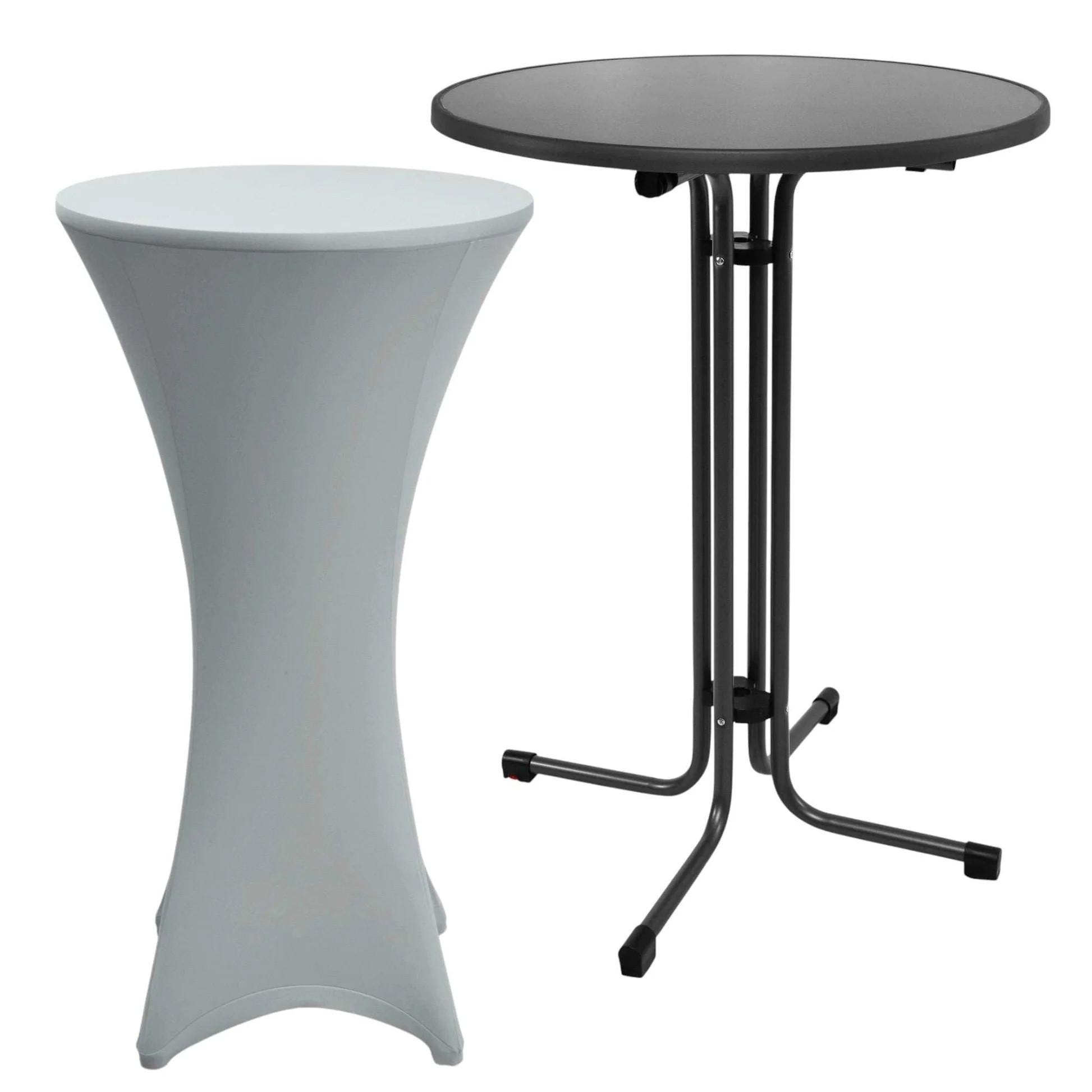 STEHTISCH Sylt Ø 70cm Grau mit Stella Stehtischhusse Ø 70cm Silber - Silberfarben/Zinkfarben, Kunststoff/Textil (70/70/110cm) - Beautissu 