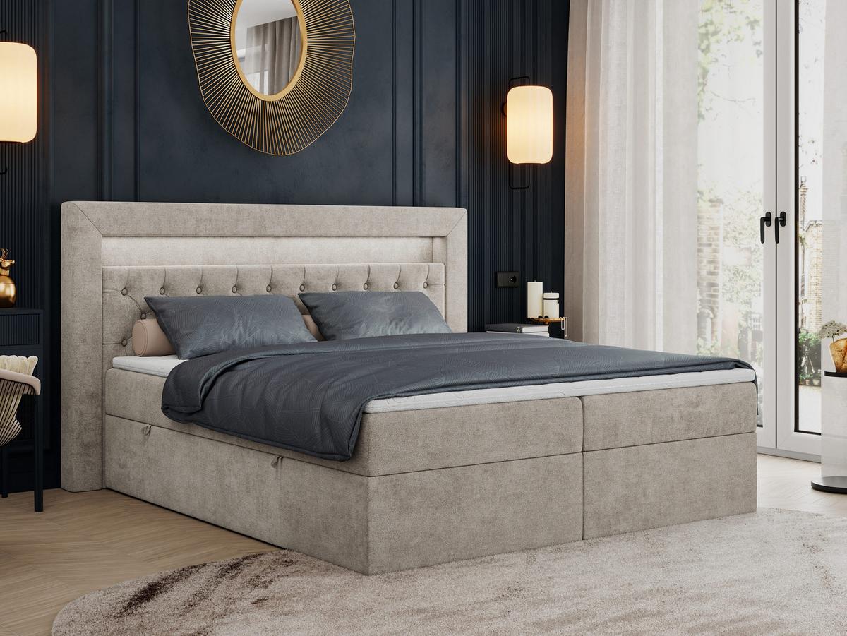 BOXBETT GOLD-6 LED 200/200 Beige Struktur - H3 - Beige, Holz/Textil (200/200cm) - MKS