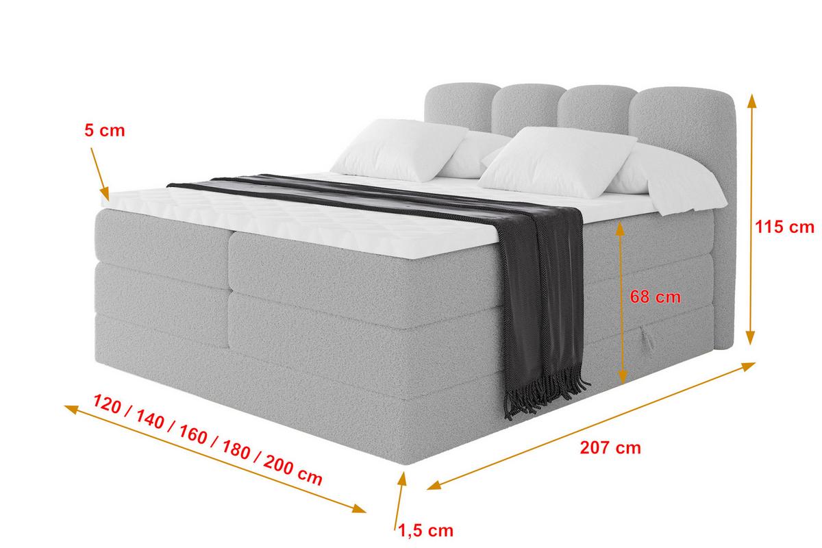 BOXSPRINGBETT mit Matratze H3/H4 - NINA KING - 140x200 cm Hellgrau - Hellgrau, Holzwerkstoff (140/200cm) - ALTDECOR