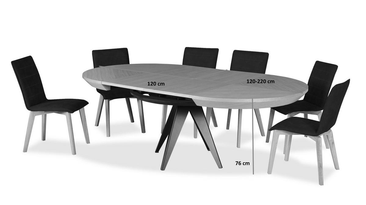 ESSTISCH GLOBO Ausziehbar 120 - 220 / 120 x 76 cm - Eichefarben/Schwarz, Holz (120/120/76cm) - MASSENO