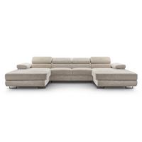 WOHNLANDSCHAFT GIULIO Beige Velours-Stoff mit Schlaffunktion - Beige, Holz (352/90/202cm) - MASSENO