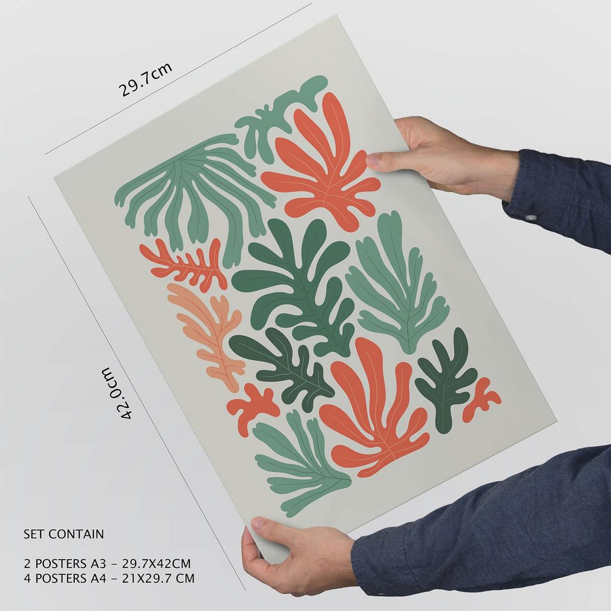 POSTER Set Mit 6 Minimalistischen In Pastellfarben Pflanzenmuster Drucke Von Landschaften Und Natur Für Innenarchitektur A3 & A4 Weißer Rahmen - Weiß, Papier (29/3cm) - Nacnic