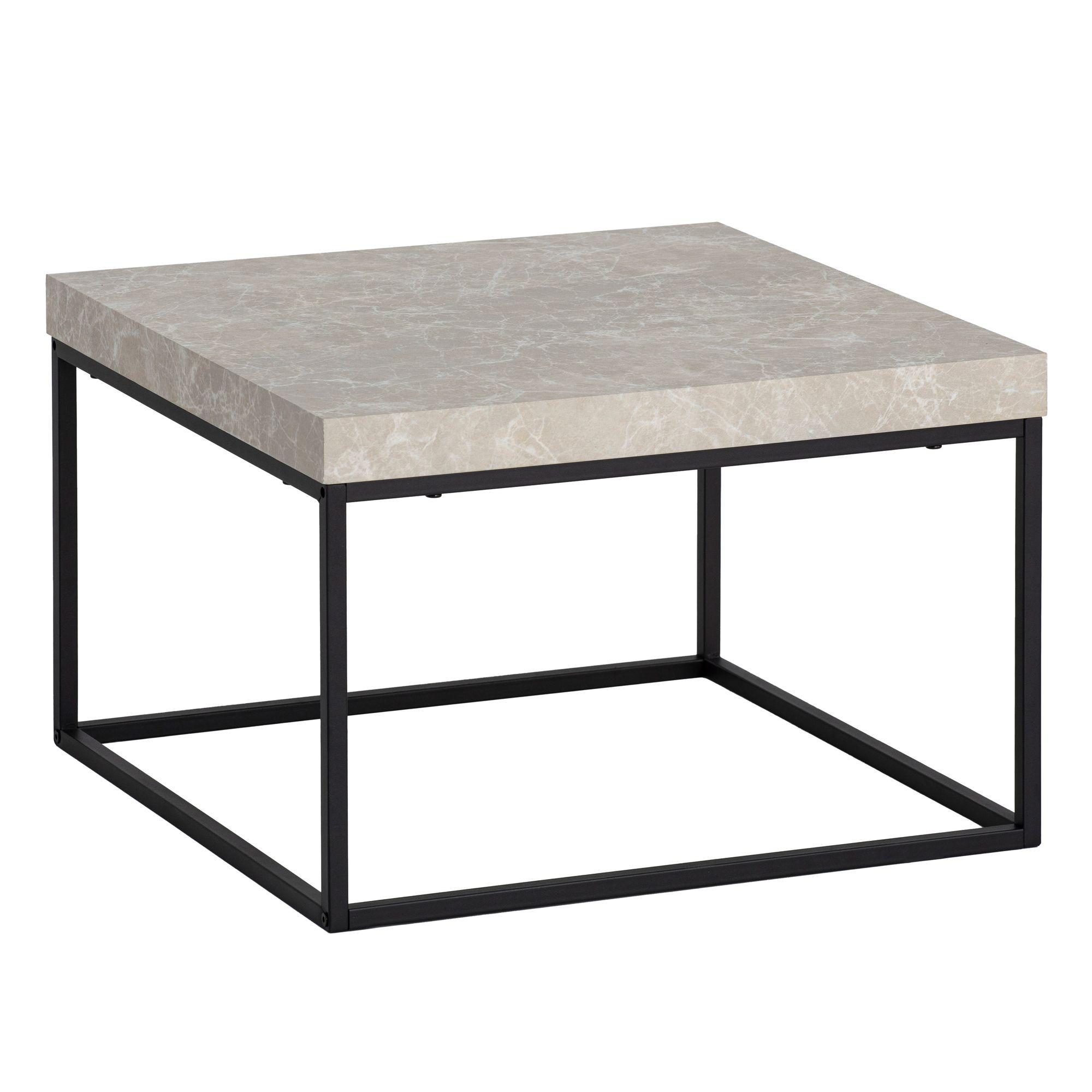COUCHTISCH in Stein-Optik mit Metallbeinen im modernen Design, Beige 60x60x38 cm - Beige/Schwarz, Holzwerkstoff/Metall (60/60/38cm) - KADIMA DESIGN