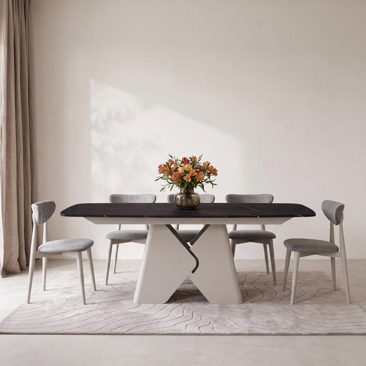 ESSTISCH Vanta rechteckig ausziehbar verlängerbar mit Metallgestell in Kaschmir Grau, Schwarz Marmor Kupfer 200-290/90/76 cm - Schwarz/Kupferfarben, Holzwerkstoff/Metall (90/290/76cm) - WFL GROUP