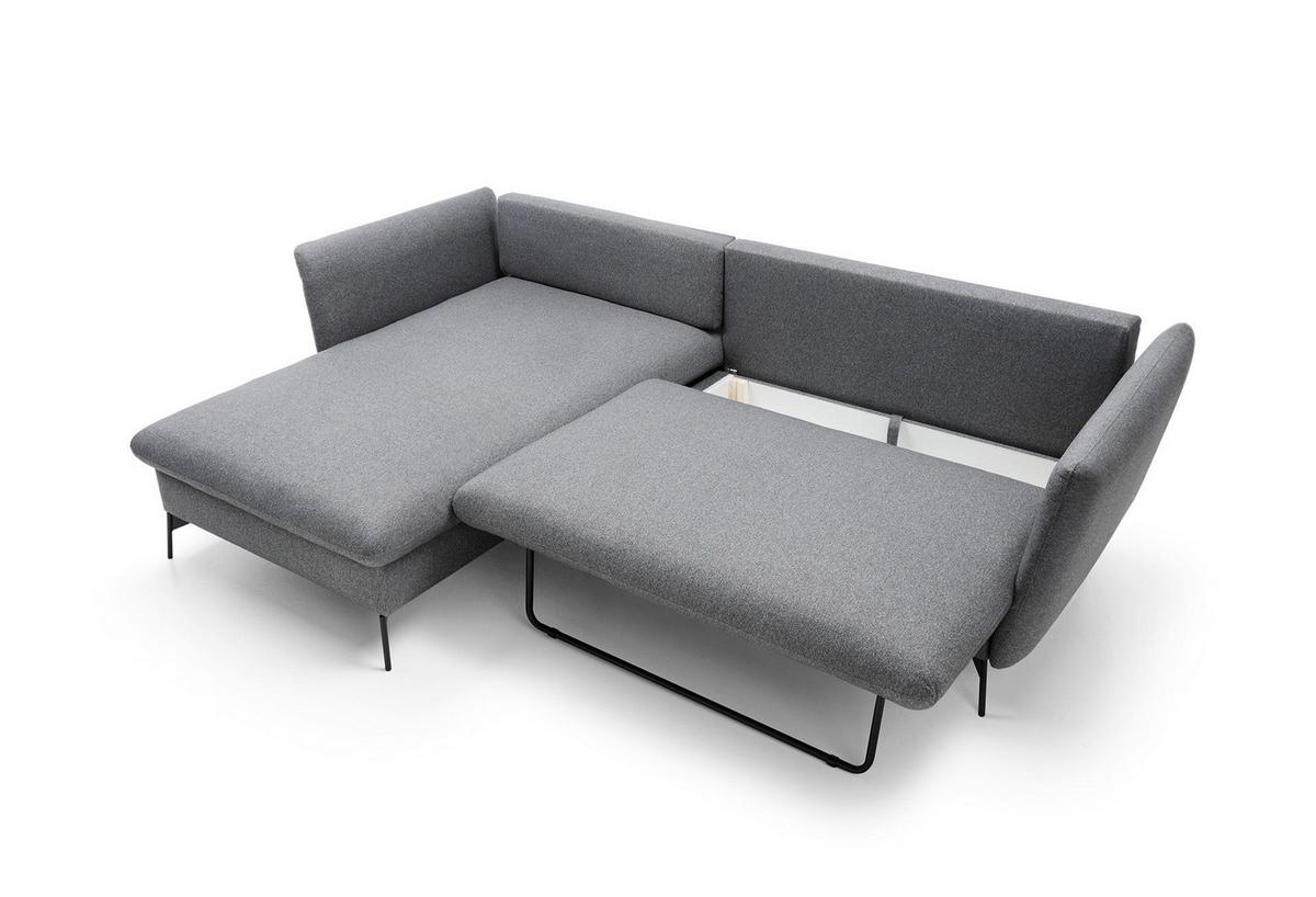 ECKSOFA FERRO Grau Geflochtener Stoff mit Schlaffunktion - Grau, Holz (258/167cm) - MASSENO