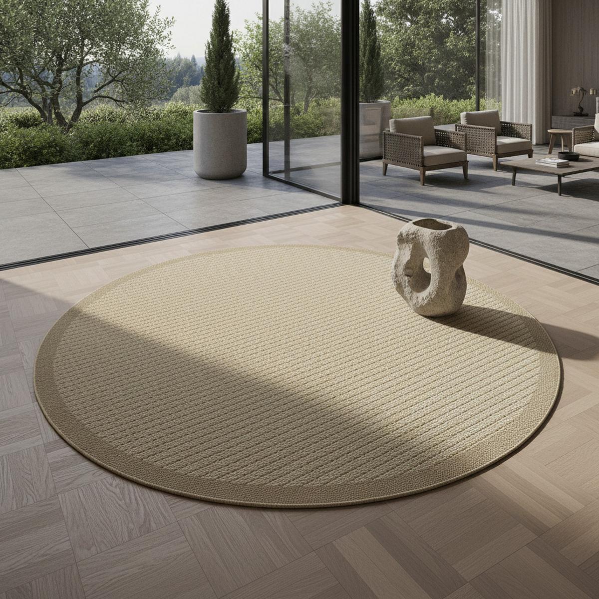 TEPPICH Outdoor DAFNE in Beige, einfarbig, Ø 160 cm - Beige, Textil (160/160cm) - KADIMA DESIGN