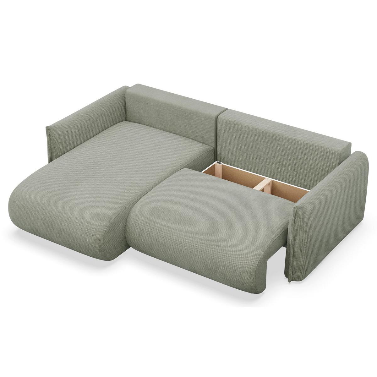 ECKSOFA Cushi Salbeigrün-Chenille - Schwarz/Hellgrün, Kunststoff/Textil (252/183cm) - Selsey