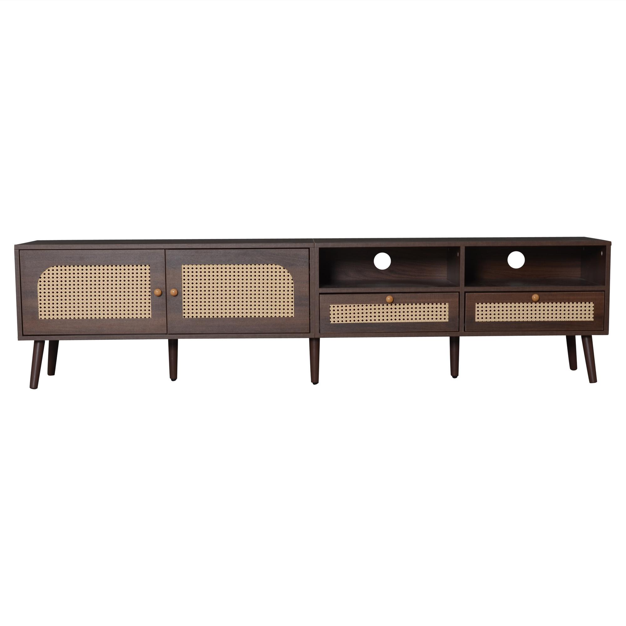 LOWBOARD Retro Rattan-Design, 200/37/49.5cm - Walnussfarben, Holzwerkstoff (200/50/37cm) - Urban Meuble