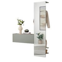 GARDEROBE in Salbei Grün mit Eiche, Kompaktgarderobe Set 2-teilig 150 x 200 cm - Salbeigrün/Eichefarben, Glas/Holz (150/200/30cm) - Furn.Design