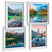 BILDER SET 4er Set - 50x50 cm & 40x60 cm Weißer Rahmen - Naturlandschaft der Bergseen - Weiß, Kunststoff (50/50cm) - TULUP