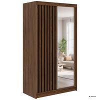 SCHWEBETÜRENSCHRANK mit Spiegel LAOS - 120 - Warmia Walnuss - Schwarz Lamellen - Walnussfarben/Alufarben, Holzwerkstoff/Metall (120/216/61cm) - MKS