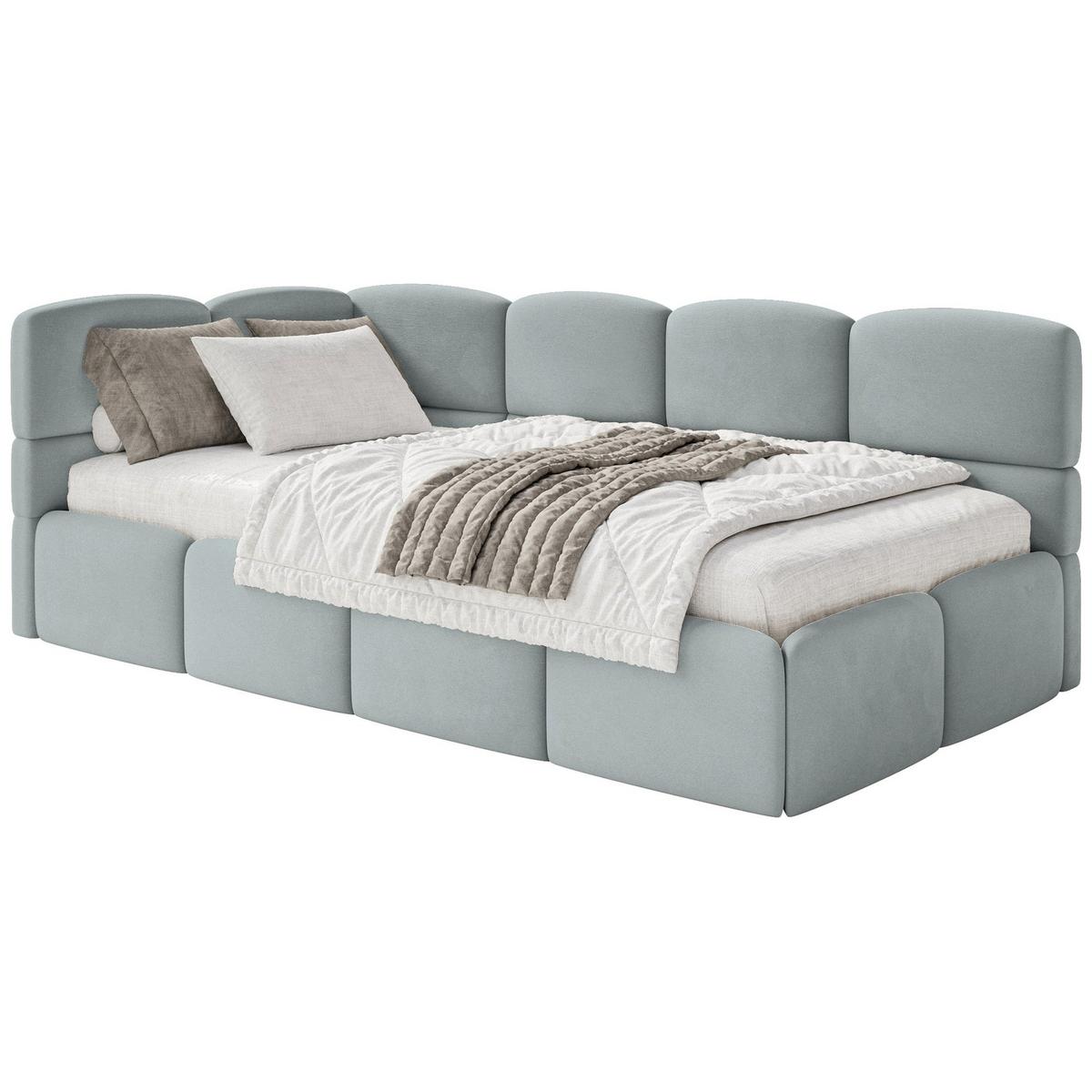 JUGENDBETT Cloudy Grau 90x200 cm, Kopfteil links, Samt - Schwarz/Grau, Kunststoff/Textil (90/200cm) - Selsey