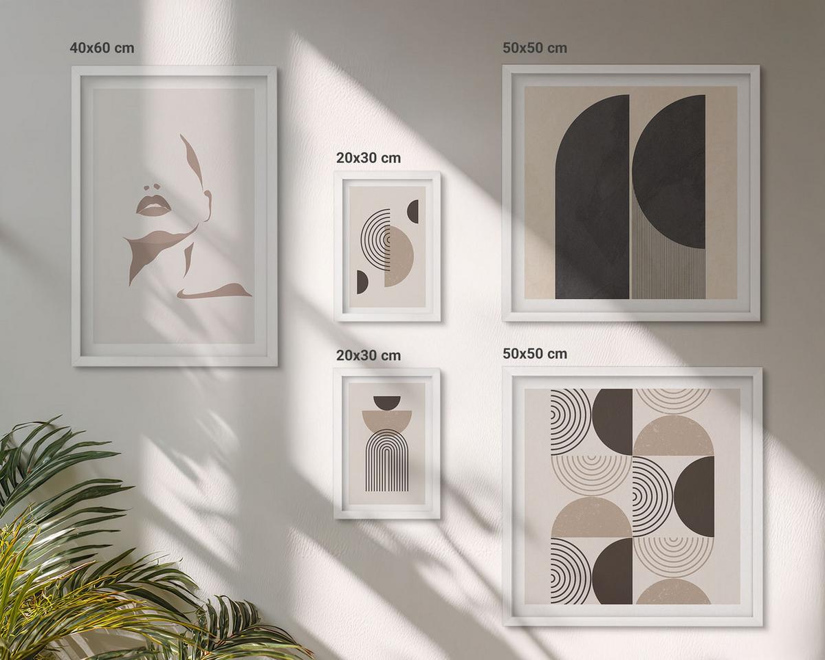 BILDER SET 5er Set - 50x50 cm & 20x30 cm & 40x60 cm Weißer Rahmen - Abstrakte Gesichtsformen - Weiß, Kunststoff (40/60cm) - TULUP