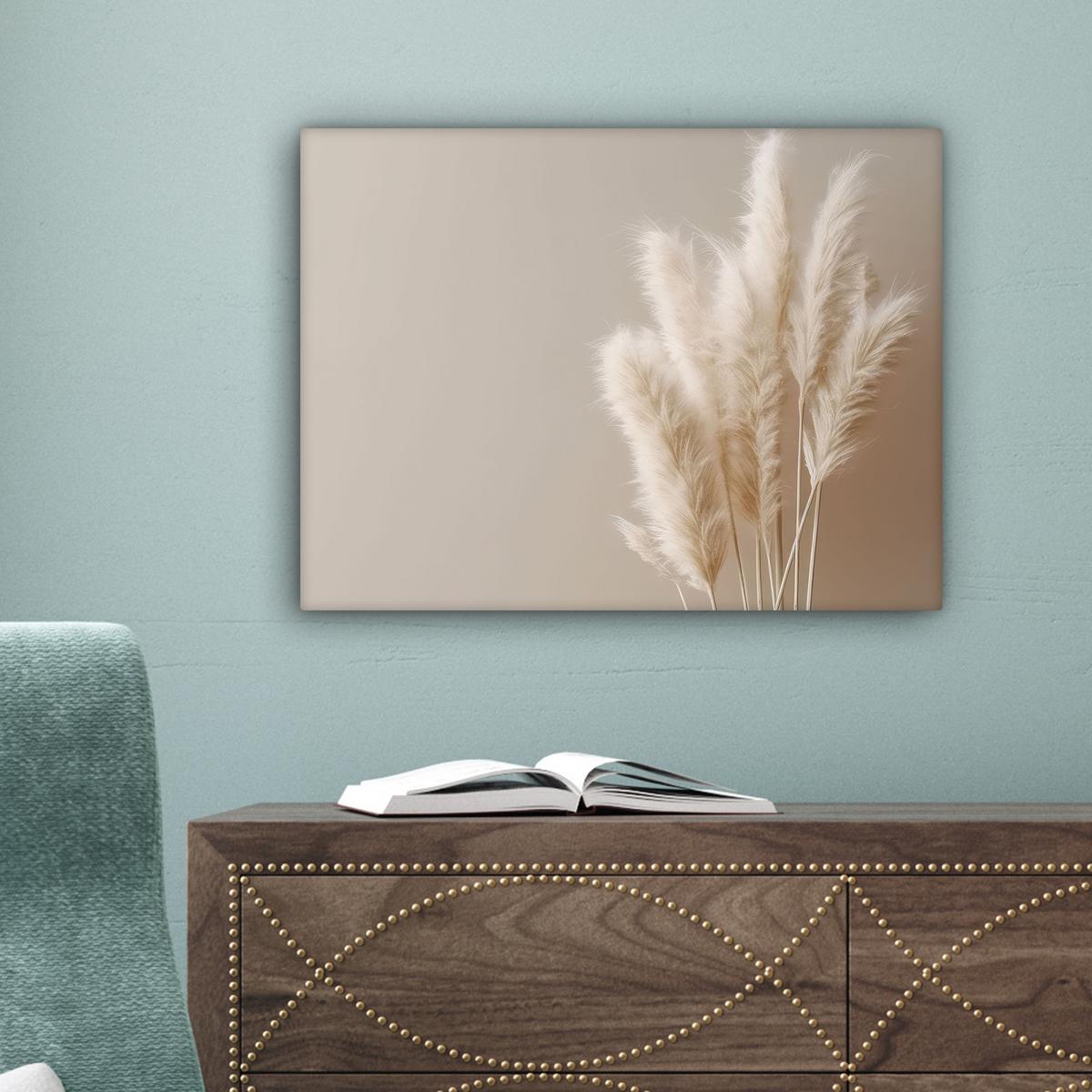 LEINWANDBILD Pampasgras - Federn - Pastell - Weiß Wandbild 40x30 cm - Naturfarben, Textil (40/30cm) - MuchoWow