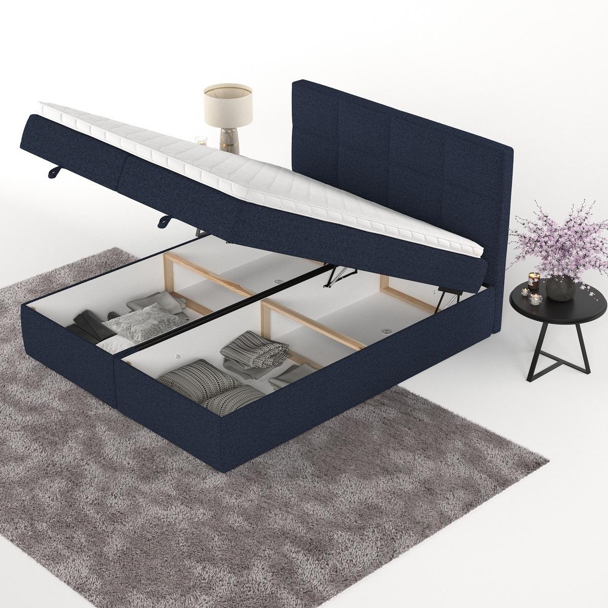 BOXBETT Velto 180/200 cm Marineblau im Riva Stoff - Schwarz/Dunkelblau, Holz/Holzwerkstoff (180/200cm) - AltaBeds