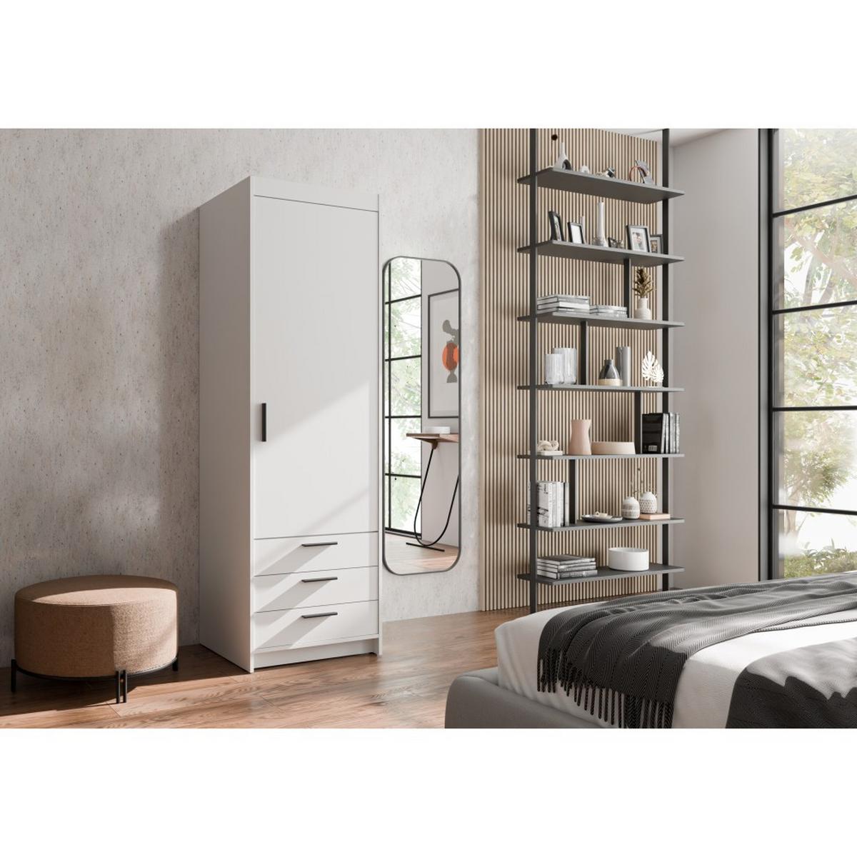 DREHTÜRENSCHRANK Elena mit 1 Tür und 3 Schubladen, Weiß - Weiß, Holzwerkstoff (60/190/53cm) - Beautysofa