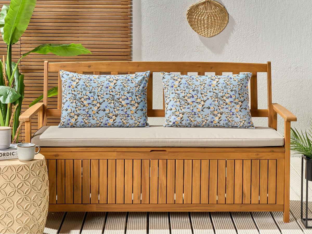 GARTENKISSEN 2er-Set Blumenmuster blau 40/60 cm Valloria - Hellblau, Textil (60/40cm) - Beliani
