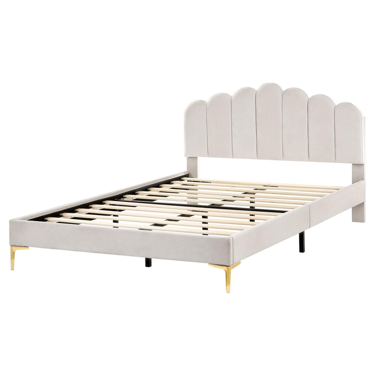 BETT mit Lattenrost 160/200 cm Samtstoff Cremeweiß Sauvian - Creme, Textil (160/200cm) - Beliani