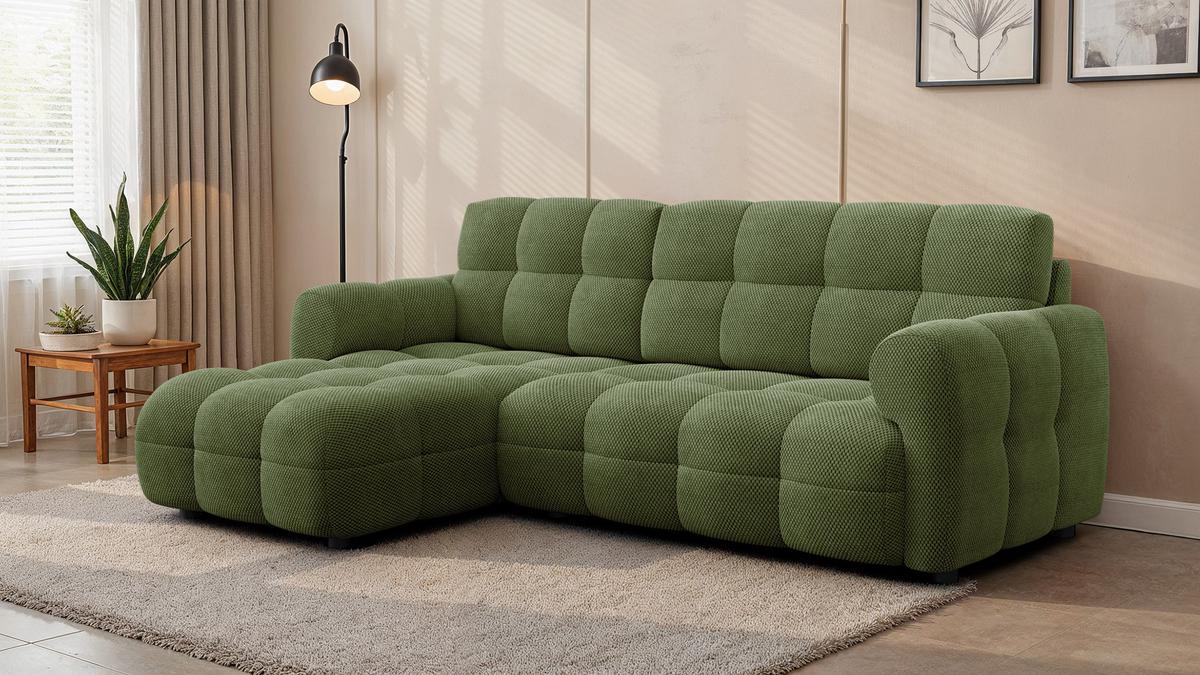 ECKSOFA MELLOW 3-Sitzer, olive - Schwarz/Grün, Holz/Textil (232/156cm) - Wozimo