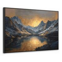 LEINWAND Bilder mit Rahmen - Bergkulisse mit goldenem Sonnenuntergang - 120x80 - Goldfarben, Textil (120/80cm) - MuchoWow