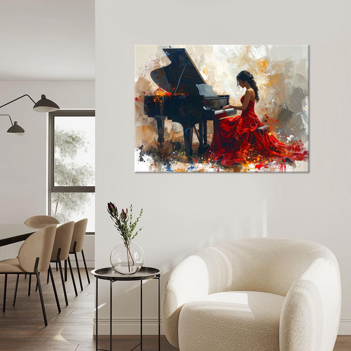 BILDER, Mädchen das Klavier spielt - Rot, Textil (60/40cm) - Feeby