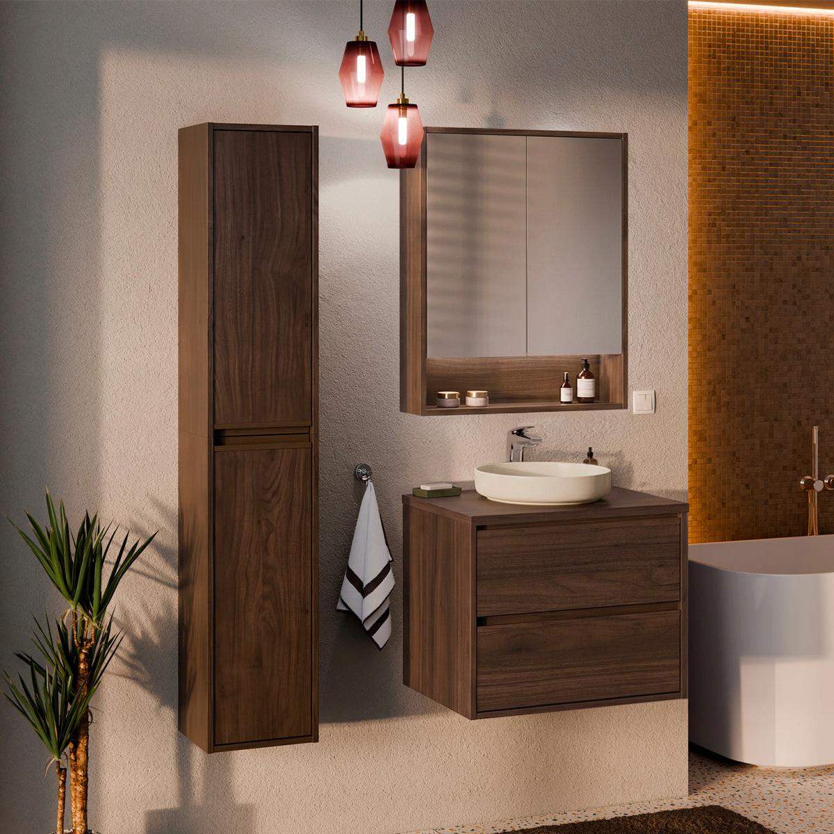 BADMÖBEL 60cm 2er-Set Dunkles Holz - Braun, Holzwerkstoff (60/52.2/46cm) - Petits-meubles