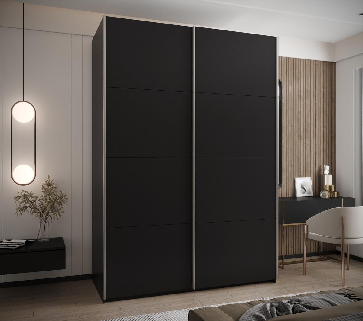 SCHWEBETÜRENSCHRANK 245,5/170/64 2-türig - Silberfarben/Schwarz, Holz/Metall (170/245/64cm) - Abiks Möbel