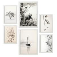 POSTER Set Mit 6 Wildsee A3 & A4 Weißer Rahmen - Weiß, Papier (29/3cm) - Nacnic