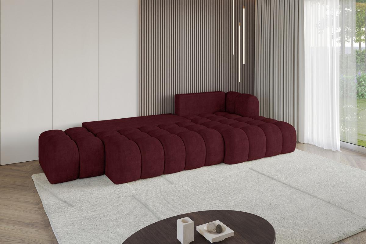 ECKSOFA mit Schlaffunktion Ottomane RECHTS OLEA-L2 321x164x75 Bordeauxrot Velours - Bordeaux/Schwarz, Holzwerkstoff/Kunststoff (164/321cm) - ALTDECOR