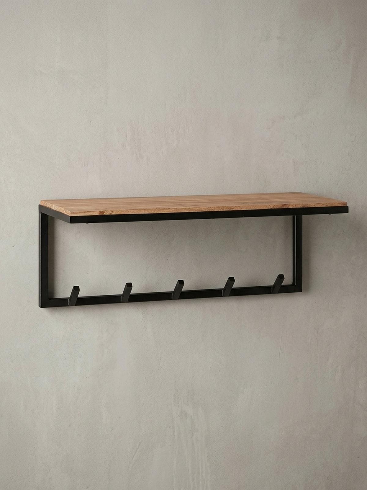 WANDGARDEROBE Akazie Massivholz Metall Modern 70x27x30 cm mit Hakenleiste und Ablage - Beige, Holz/Metall (70/27/30cm) - KADIMA DESIGN