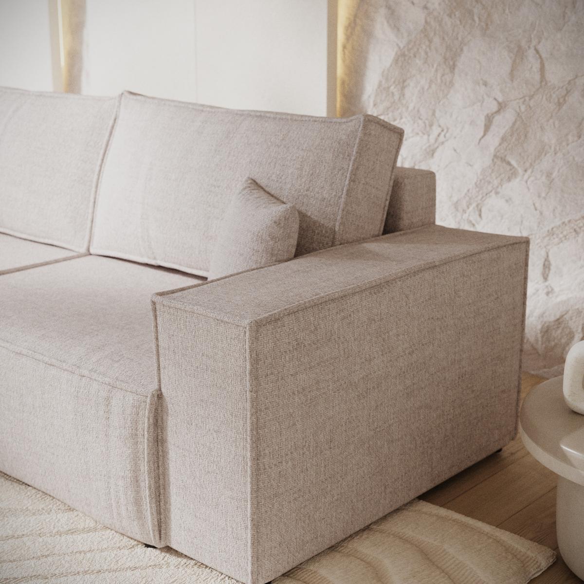 SOFA RESSO mit Schlaffunktion Hellbeige im Neve Stoff - Sandfarben/Schwarz, Holz/Holzwerkstoff (255/70/105cm) - AltaBeds