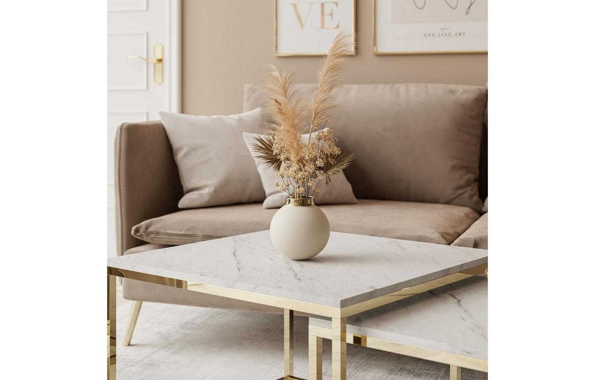 COUCHTISCH YOSHI 2in1 70/70/42 cm Gold chrom / Marmor Levanto - Multicolor, Holzwerkstoff/Metall (70/70/42cm) - Lookway