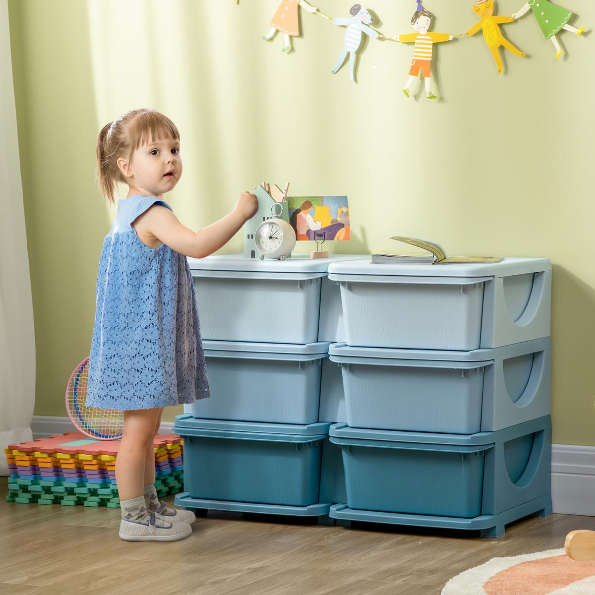 SCHUBLADENSCHRANK für Kinder Aufbewahrungsboxen mit 6 Ebenen Kindermöbel Blau - Blau, Kunststoff (37/56.5/75cm) - HOMCOM