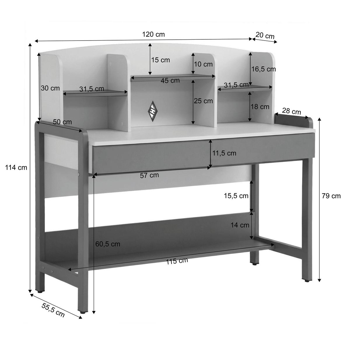 SCHREIBTISCH Boreo mit 2 Schubladen und Aufsatz mit 3 Regalboden, 120 cm, Kaschmir+Hellbraun - Kaschmir/Hellbraun, Holzwerkstoff/Metall (55/120/114cm) - Beautysofa